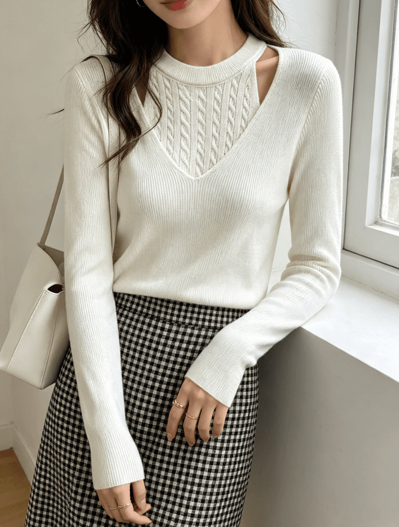 2026 가을 겨울 새로운 다용도 캐주얼 페이크 레이어드 행침 목 라운드 넥 여성 몸매 가꾸기 슬림해 보이는 스웨터 니트 스웨터 맨위 이미지 2