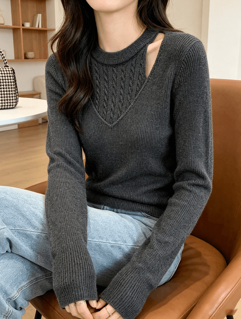 2026 가을 겨울 새로운 다용도 캐주얼 페이크 레이어드 행침 목 라운드 넥 여성 몸매 가꾸기 슬림해 보이는 스웨터 니트 스웨터 맨위 상세 이미지 10
