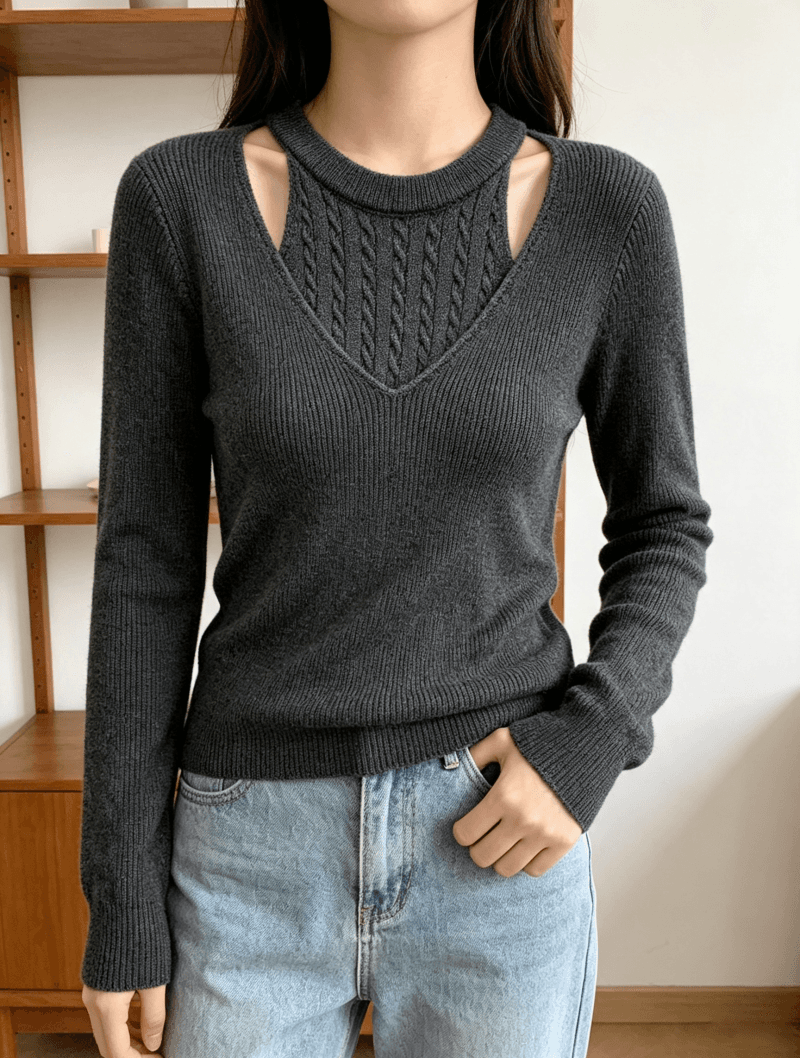 2026 가을 겨울 새로운 다용도 캐주얼 페이크 레이어드 행침 목 라운드 넥 여성 몸매 가꾸기 슬림해 보이는 스웨터 니트 스웨터 맨위 이미지 3