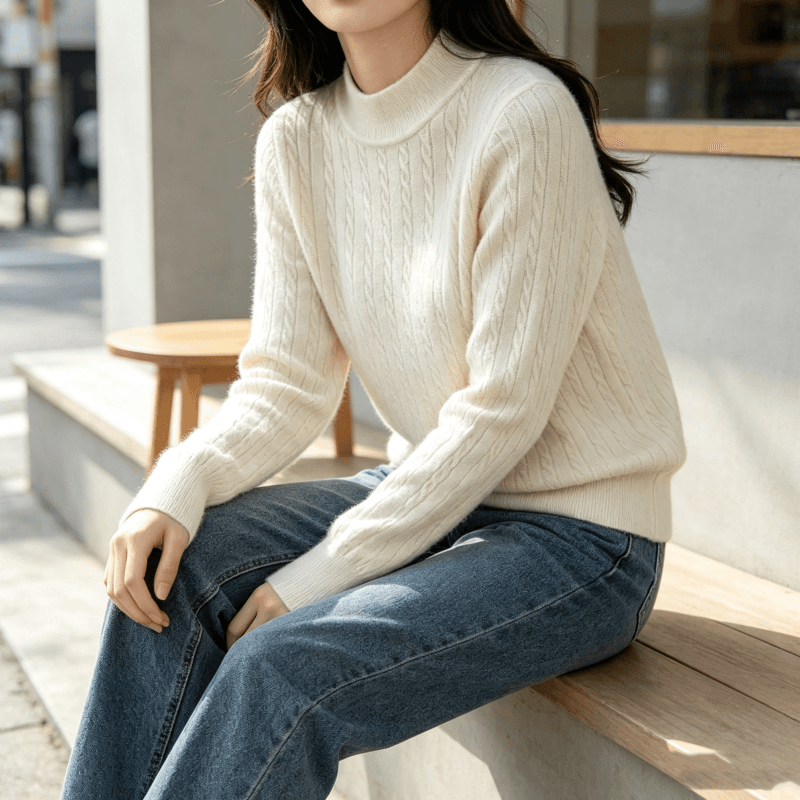 꽈배기 단색 반하이넥 트위스트 무늬 니트 스웨터 단색 풀오버 슬림해 보이는 보온 스웨터 루즈핏 기본 셔츠 이미지 3