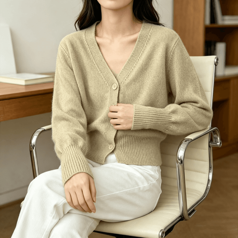 가을 겨울 새로운 슬림해 보이는 쇼트 스타일 니트 카디건 코트 V넥 다용도 긴팔 맨위 부드러운 찹쌀 단색 다용도 스웨터 상세 이미지 6