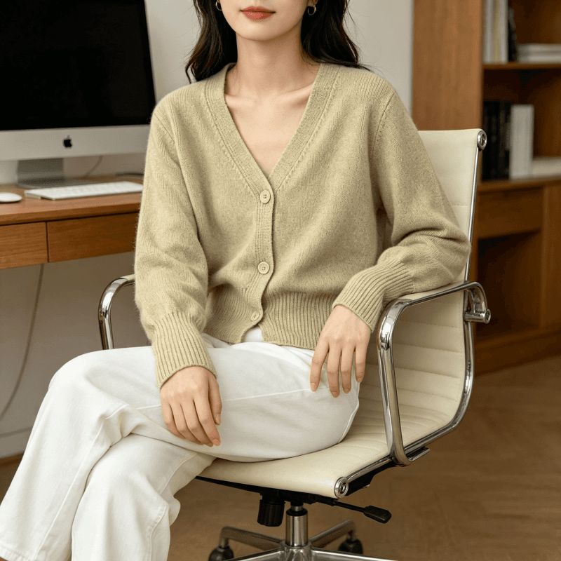 가을 겨울 새로운 슬림해 보이는 쇼트 스타일 니트 카디건 코트 V넥 다용도 긴팔 맨위 부드러운 찹쌀 단색 다용도 스웨터