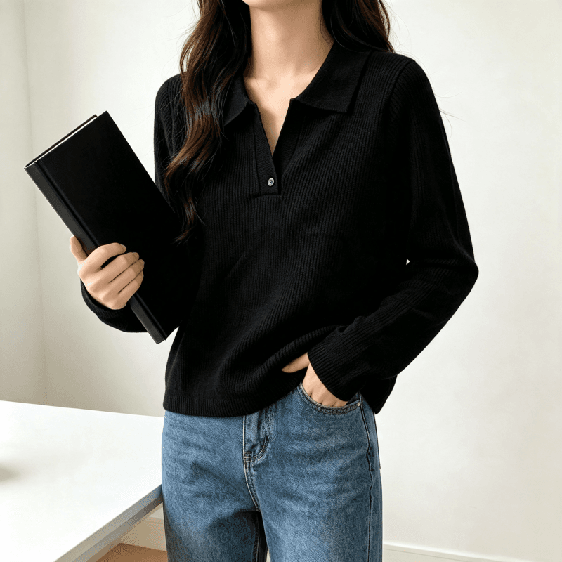 새로운 한 부서 니트 스웨터 폴로 칼라 긴팔 기본 셔츠 품격 POLO 셔츠 인사이드 가져 가라. 구덩이 기사 다용도 풀오버 맨위 상세 이미지 5