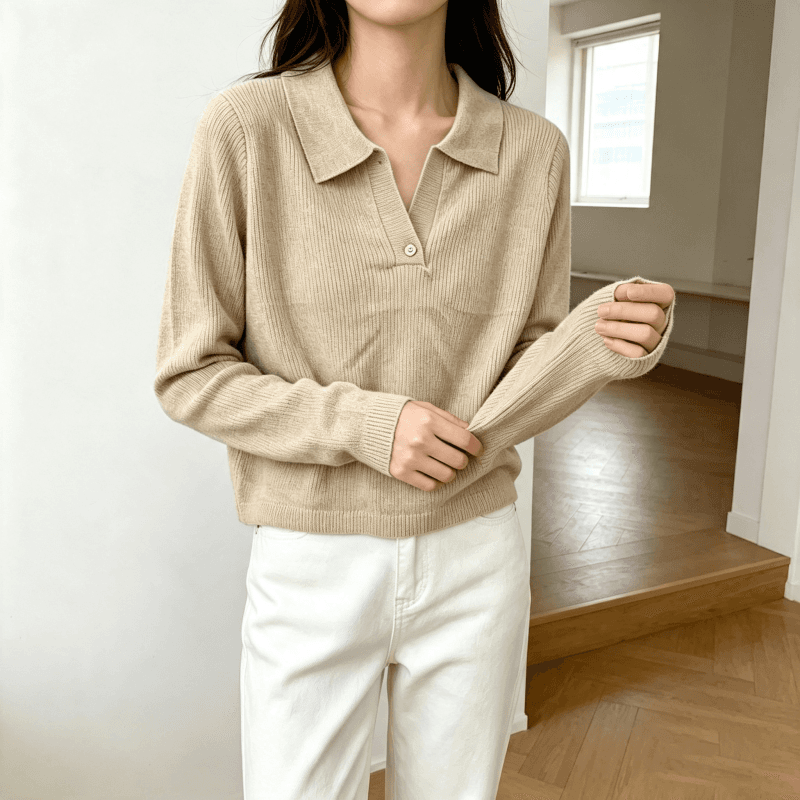 새로운 한 부서 니트 스웨터 폴로 칼라 긴팔 기본 셔츠 품격 POLO 셔츠 인사이드 가져 가라. 구덩이 기사 다용도 풀오버 맨위 상세 이미지 9