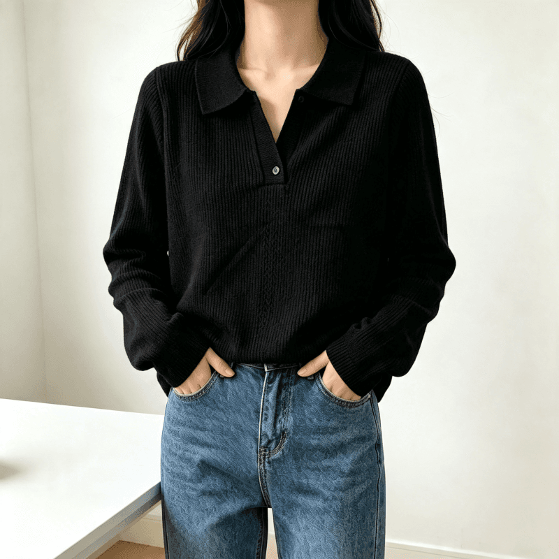 새로운 한 부서 니트 스웨터 폴로 칼라 긴팔 기본 셔츠 품격 POLO 셔츠 인사이드 가져 가라. 구덩이 기사 다용도 풀오버 맨위