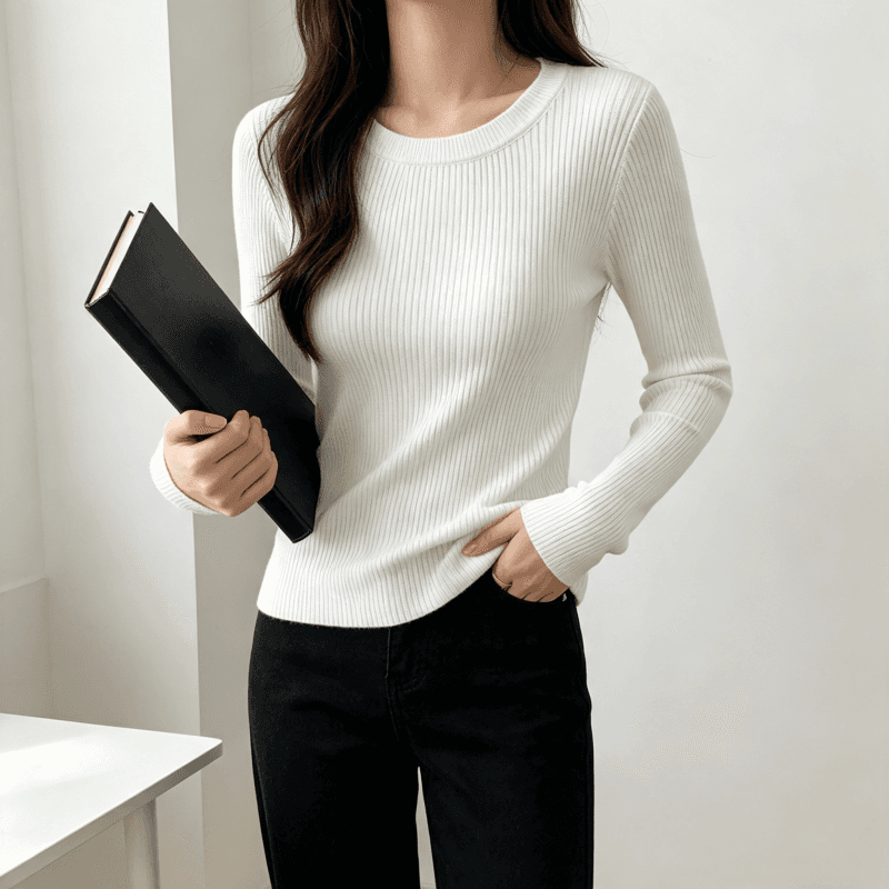 미니멀리즘 한 부서 라운드 넥 몸매 가꾸기 다용도 긴팔 니트 스웨터 인사이드 가져 가라. 스웨터 여자 가을 겨울 기본 셔츠 맨위 이미지 2