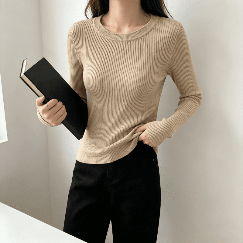 미니멀리즘 한 부서 라운드 넥 몸매 가꾸기 다용도 긴팔 니트 스웨터 인사이드 가져 가라. 스웨터 여자 가을 겨울 기본 셔츠 맨위 상세 이미지 3