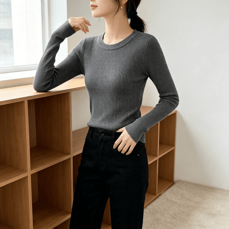 미니멀리즘 한 부서 라운드 넥 몸매 가꾸기 다용도 긴팔 니트 스웨터 인사이드 가져 가라. 스웨터 여자 가을 겨울 기본 셔츠 맨위 상세 이미지 14