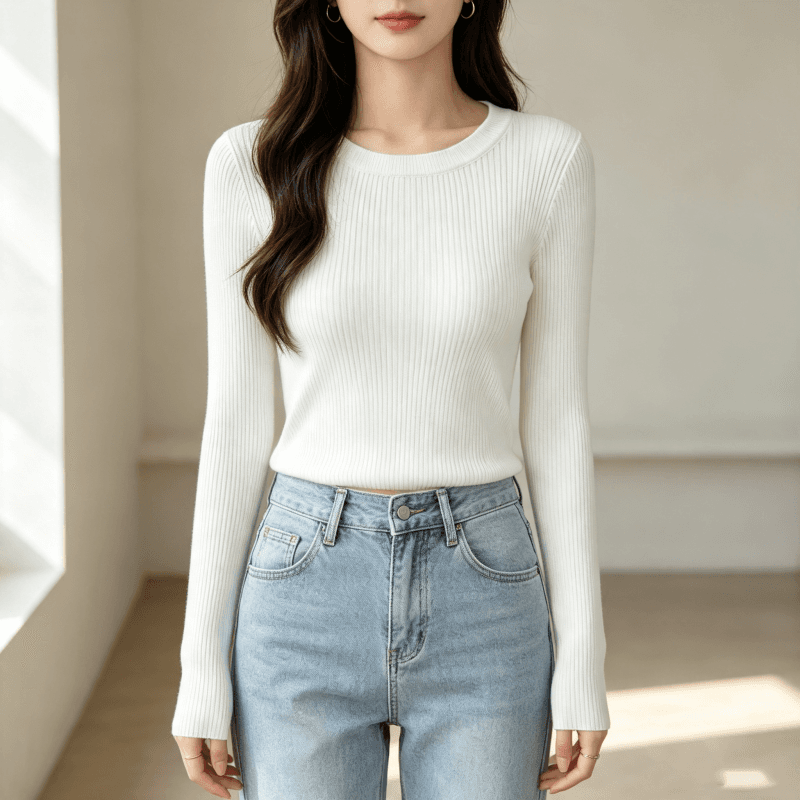 미니멀리즘 한 부서 라운드 넥 몸매 가꾸기 다용도 긴팔 니트 스웨터 인사이드 가져 가라. 스웨터 여자 가을 겨울 기본 셔츠 맨위 상세 이미지 17