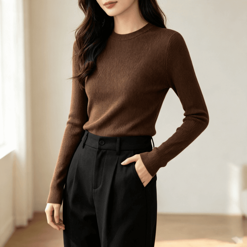 미니멀리즘 한 부서 라운드 넥 몸매 가꾸기 다용도 긴팔 니트 스웨터 인사이드 가져 가라. 스웨터 여자 가을 겨울 기본 셔츠 맨위 상세 이미지 18