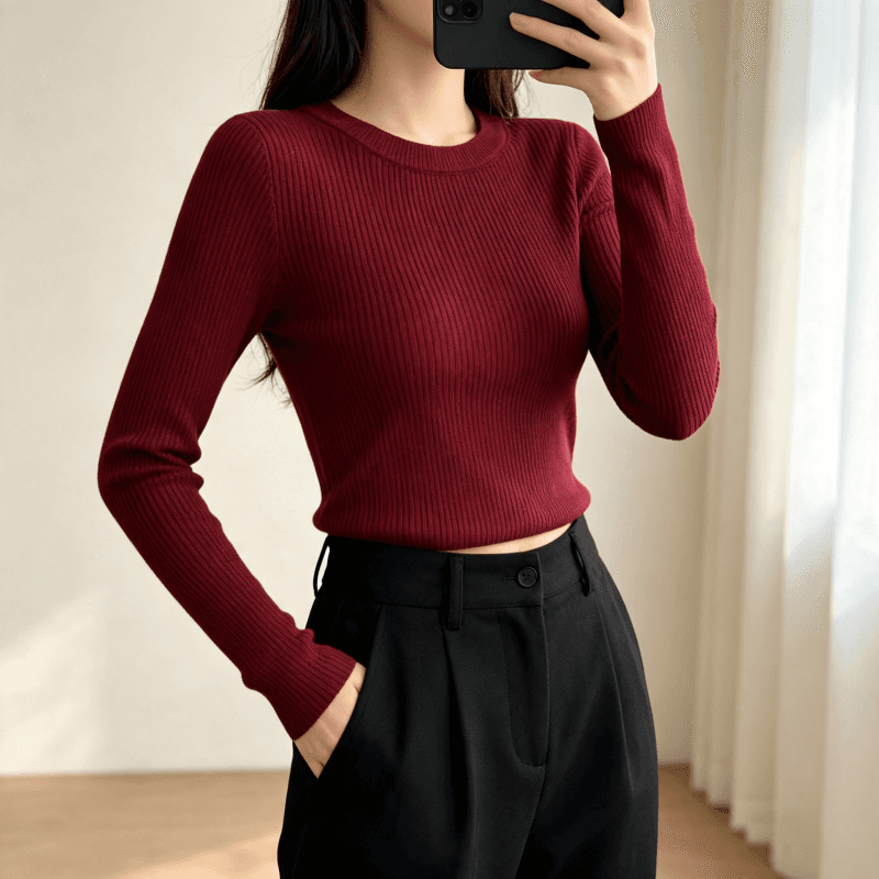 미니멀리즘 한 부서 라운드 넥 몸매 가꾸기 다용도 긴팔 니트 스웨터 인사이드 가져 가라. 스웨터 여자 가을 겨울 기본 셔츠 맨위 상세 이미지 29