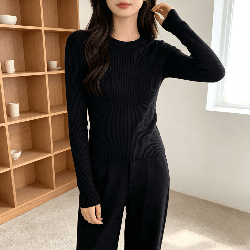 미니멀리즘 한 부서 라운드 넥 몸매 가꾸기 다용도 긴팔 니트 스웨터 인사이드 가져 가라. 스웨터 여자 가을 겨울 기본 셔츠 맨위 상세 이미지 34