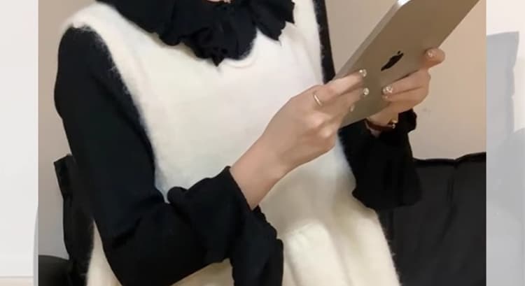 지금 가을 겨울 전체 집합 착용 가져 가라. 레트로 검정색 프릴 나팔 소매 니트 긴 소매 베스트 슬림해 보이는 세트 상세 이미지 23