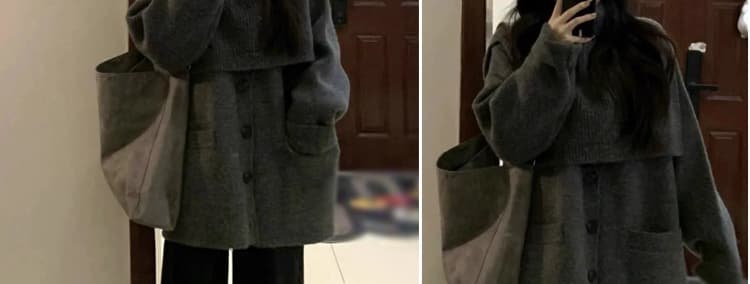지금 한 부서 고급 센스 망토 숄 모직 외투 2025 새로운 잘 생긴 재킷 코디 와이드 레그 팬츠 투피스 세트 상세 이미지 6