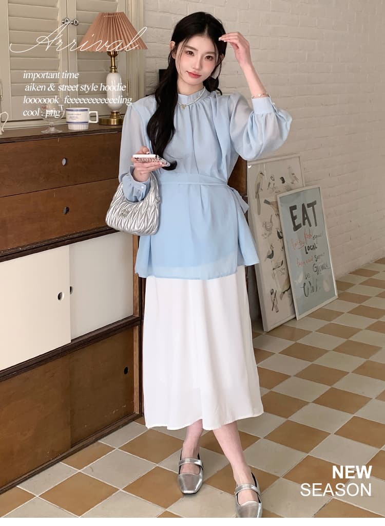 실사 지금 임산부 한국 드라마 차 부서 착용 가져 가라. 봄 새로운 마이크로 지방 고급 센스 로얄 자매 셔츠 반신 스커트 투피스 세트 상세 이미지 1