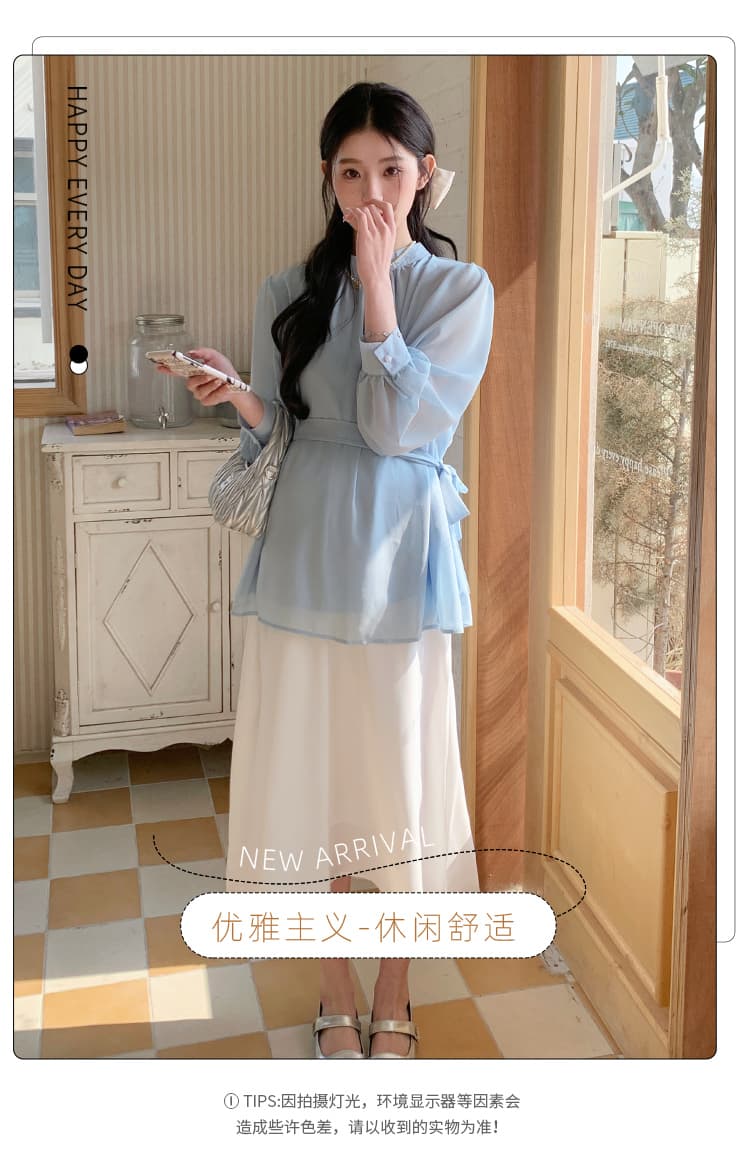 실사 지금 임산부 한국 드라마 차 부서 착용 가져 가라. 봄 새로운 마이크로 지방 고급 센스 로얄 자매 셔츠 반신 스커트 투피스 세트 상세 이미지 4