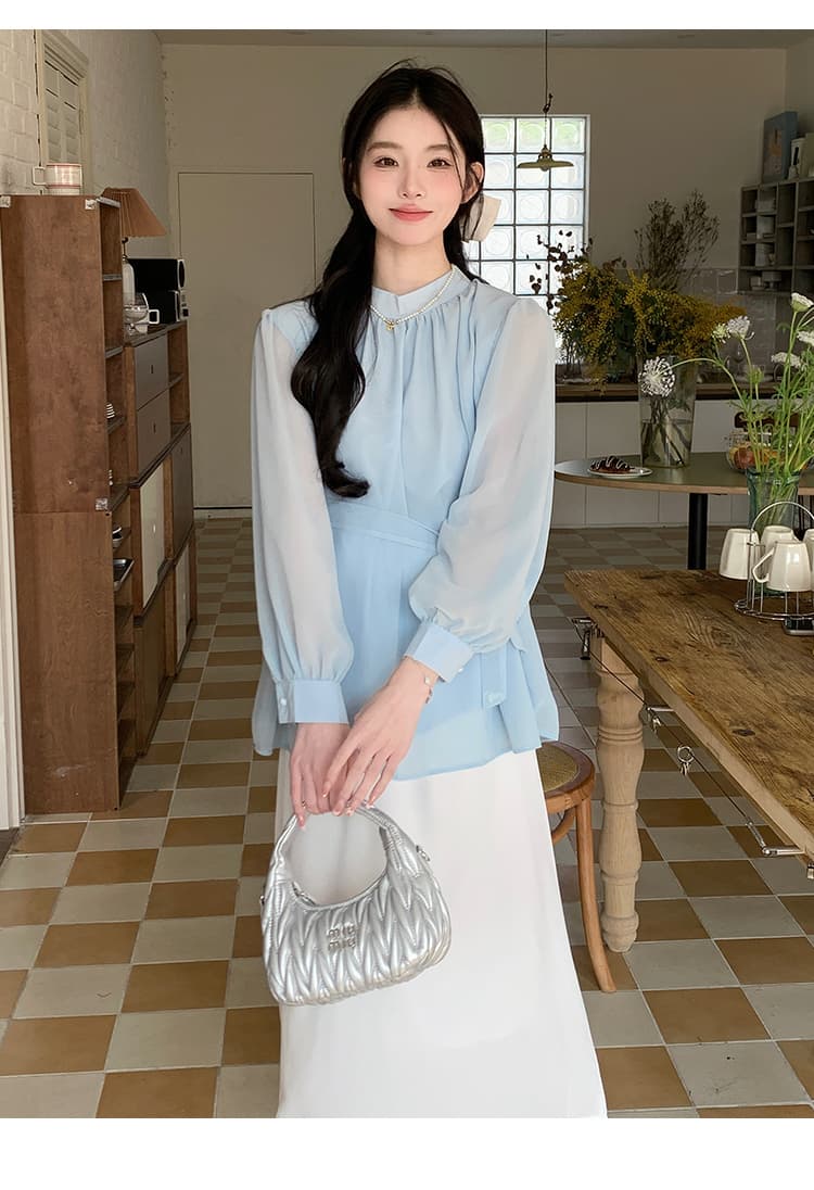 실사 지금 임산부 한국 드라마 차 부서 착용 가져 가라. 봄 새로운 마이크로 지방 고급 센스 로얄 자매 셔츠 반신 스커트 투피스 세트 상세 이미지 11