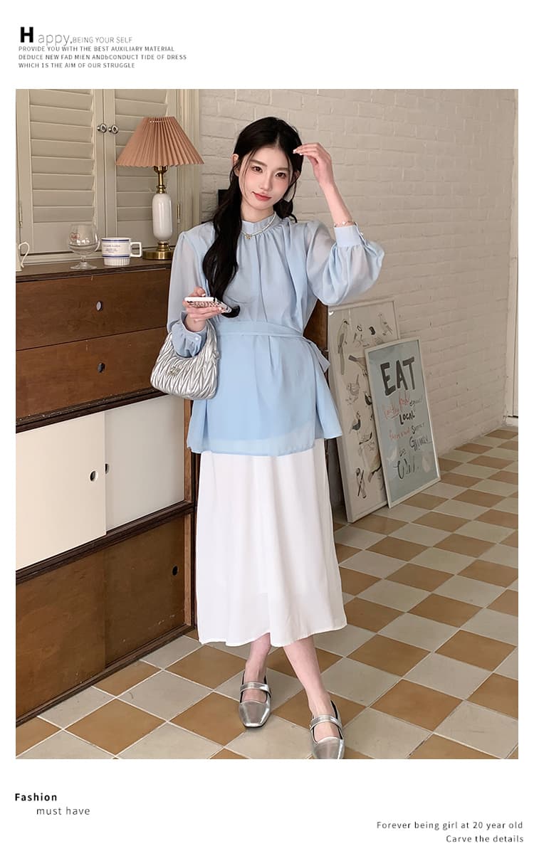 실사 지금 임산부 한국 드라마 차 부서 착용 가져 가라. 봄 새로운 마이크로 지방 고급 센스 로얄 자매 셔츠 반신 스커트 투피스 세트 상세 이미지 17