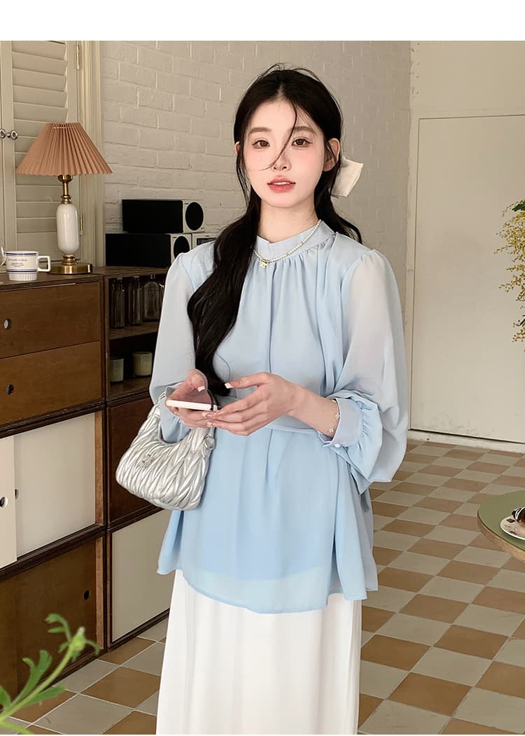 실사 지금 임산부 한국 드라마 차 부서 착용 가져 가라. 봄 새로운 마이크로 지방 고급 센스 로얄 자매 셔츠 반신 스커트 투피스 세트 상세 이미지 18