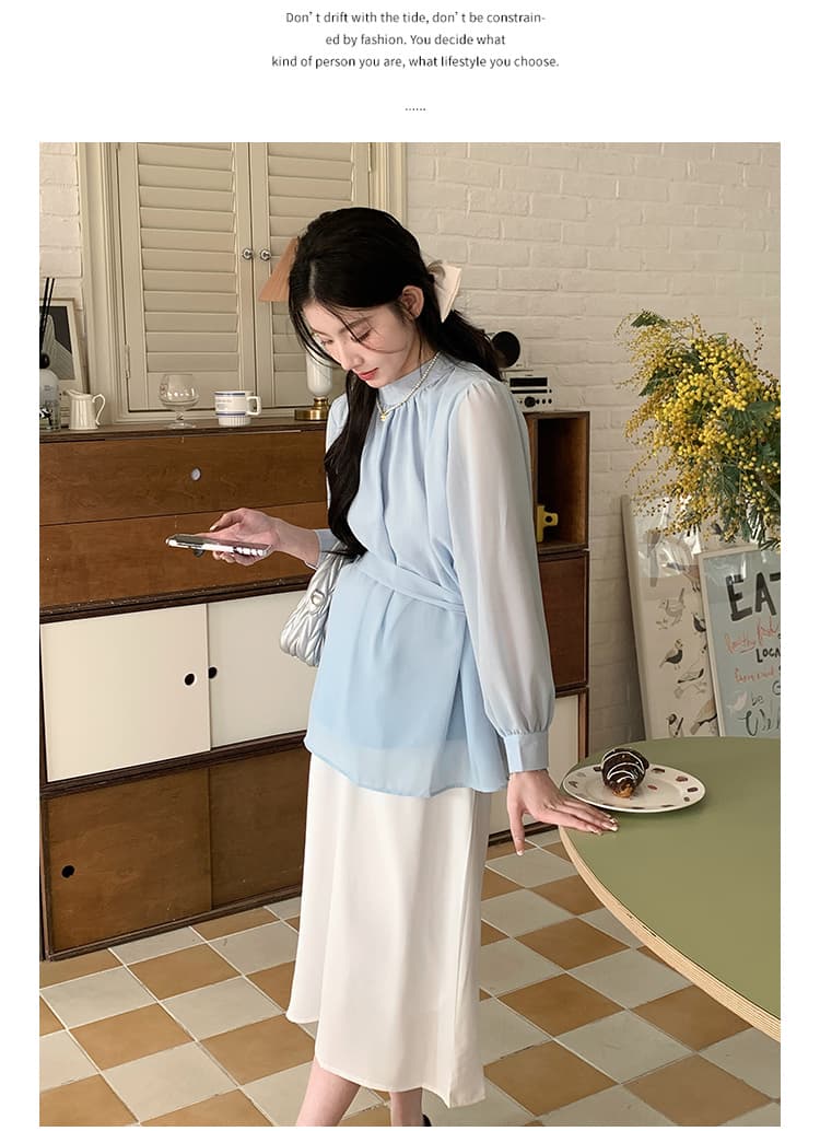 실사 지금 임산부 한국 드라마 차 부서 착용 가져 가라. 봄 새로운 마이크로 지방 고급 센스 로얄 자매 셔츠 반신 스커트 투피스 세트 상세 이미지 21