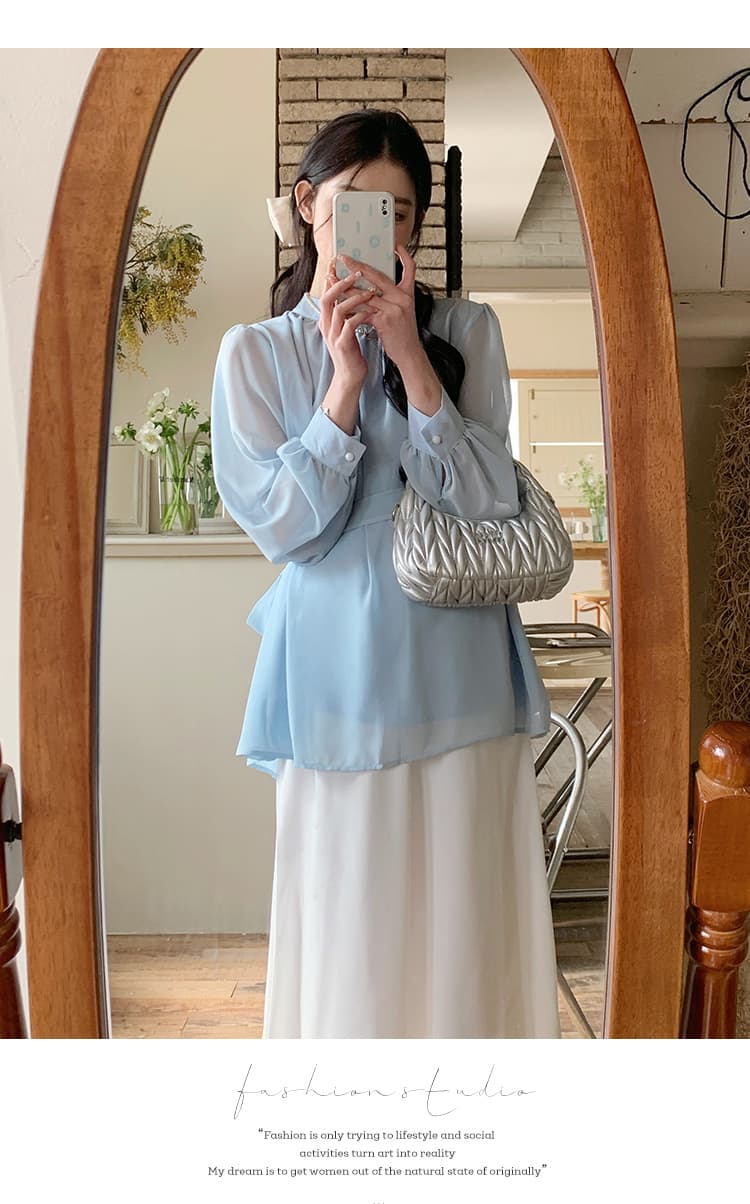 실사 지금 임산부 한국 드라마 차 부서 착용 가져 가라. 봄 새로운 마이크로 지방 고급 센스 로얄 자매 셔츠 반신 스커트 투피스 세트 상세 이미지 24