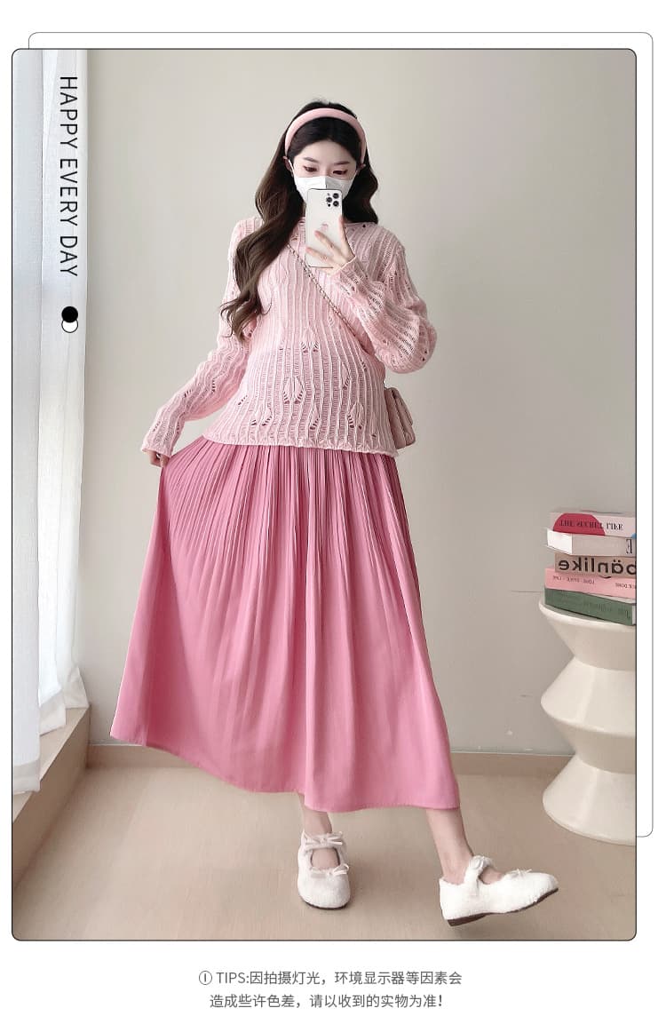 지금 실사 이른 봄 새로운 임산부 착용 가져 가라. 한 바람 고유 한 연령 감소 패션 홀로우 아웃 맨위 반신 치마 세트 상세 이미지 4