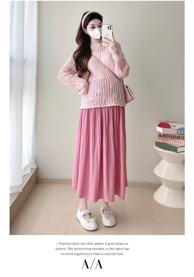 지금 실사 이른 봄 새로운 임산부 착용 가져 가라. 한 바람 고유 한 연령 감소 패션 홀로우 아웃 맨위 반신 치마 세트 상세 이미지 11