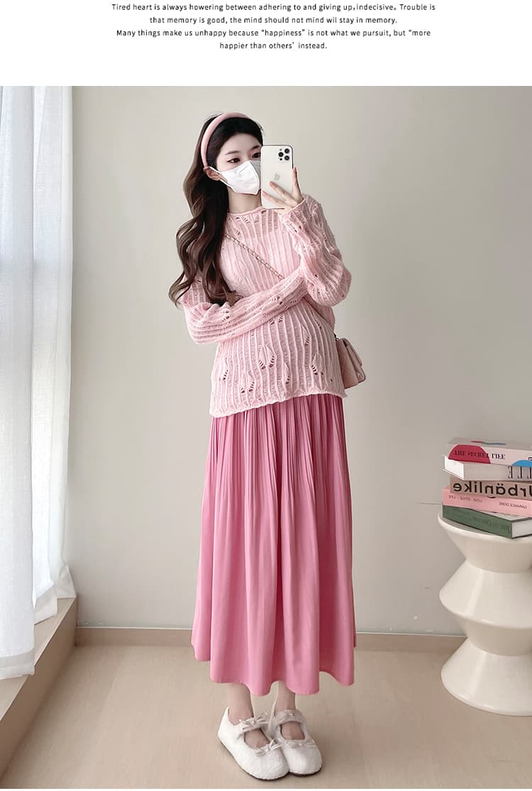 지금 실사 이른 봄 새로운 임산부 착용 가져 가라. 한 바람 고유 한 연령 감소 패션 홀로우 아웃 맨위 반신 치마 세트 상세 이미지 13