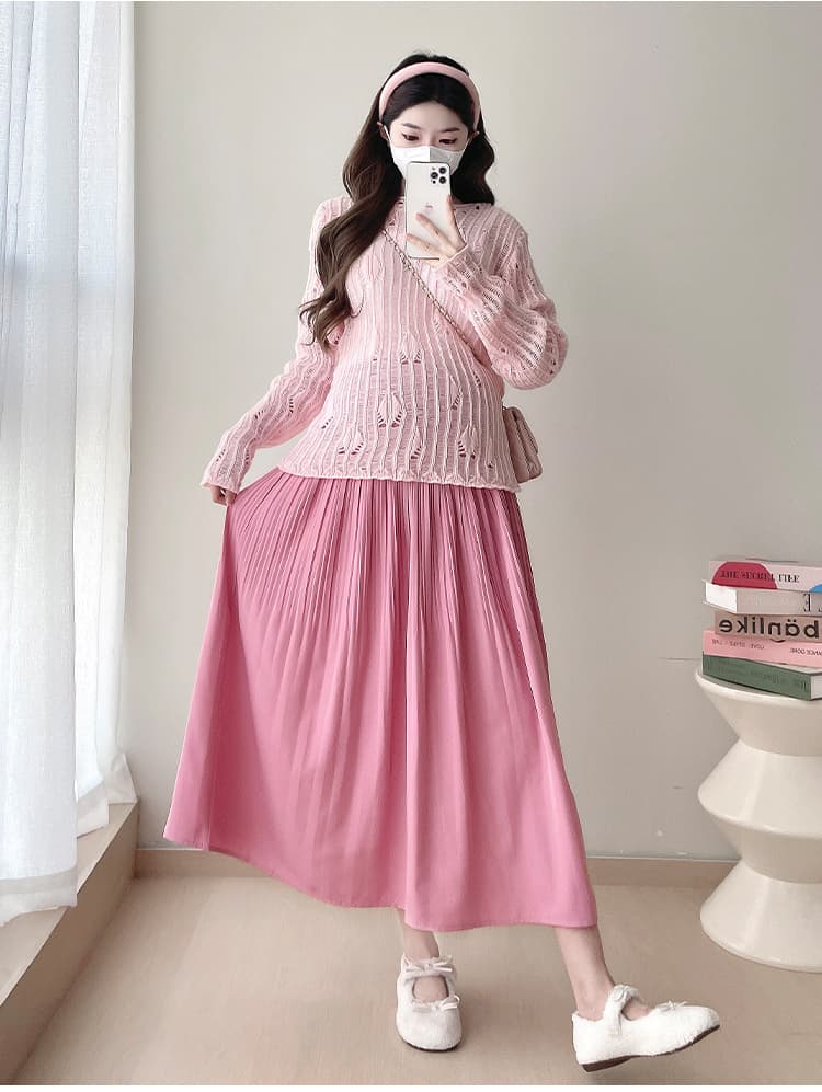 지금 실사 이른 봄 새로운 임산부 착용 가져 가라. 한 바람 고유 한 연령 감소 패션 홀로우 아웃 맨위 반신 치마 세트 상세 이미지 14