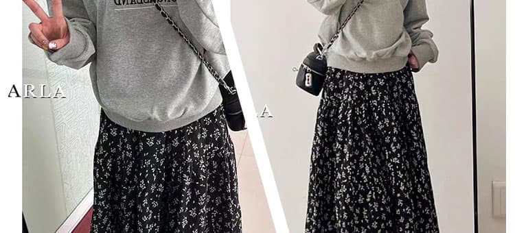 지금 임산부 하이웨이스트 복부 지지 꽃무늬 반신 스커트 봄 가을 하이웨이스트 다용도 도루 센스 한 마디 큰 진자 중간 길이 우산 치마 상세 이미지 8