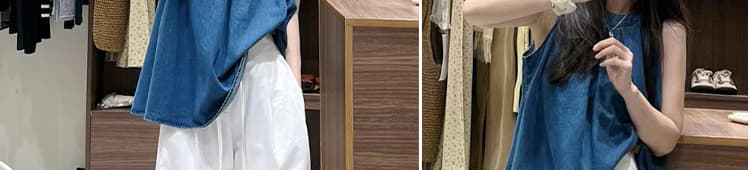 선물 물품 임산부 세트 여름 새로운 루즈핏 파란색 민소매 조끼 맨위 넓은 다리 캐주얼 바지 투피스 세트 상세 이미지 7