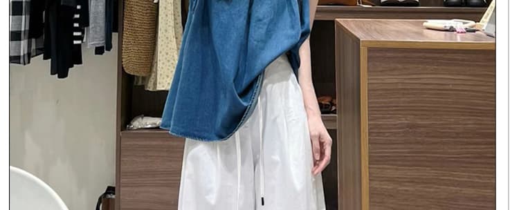 선물 물품 임산부 세트 여름 새로운 루즈핏 파란색 민소매 조끼 맨위 넓은 다리 캐주얼 바지 투피스 세트 상세 이미지 10