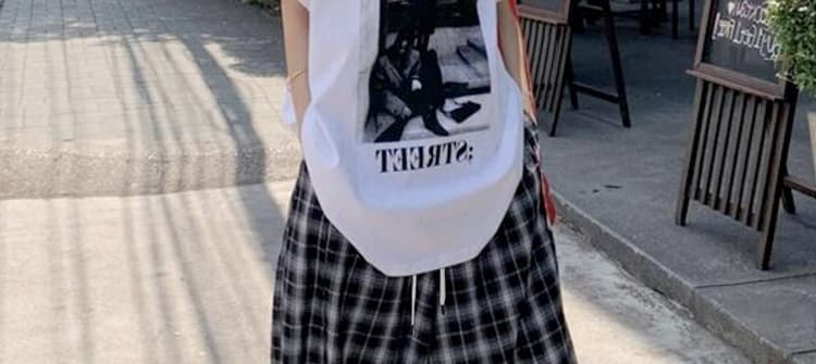 선물 물품 출산 착용 순면 티셔츠 스포츠 슈트 여름 루즈핏 캐주얼 넓은 다리 체크무늬 바지 투피스 세트 상세 이미지 2