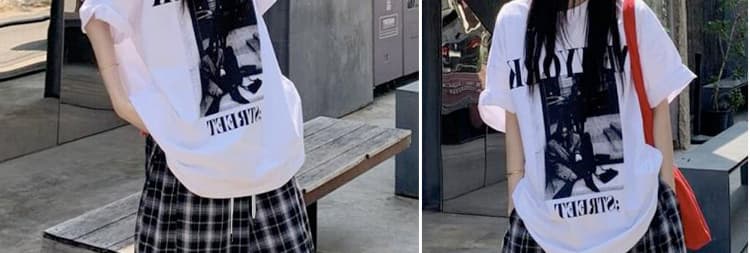 선물 물품 출산 착용 순면 티셔츠 스포츠 슈트 여름 루즈핏 캐주얼 넓은 다리 체크무늬 바지 투피스 세트 상세 이미지 6