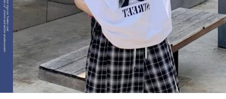 선물 물품 출산 착용 순면 티셔츠 스포츠 슈트 여름 루즈핏 캐주얼 넓은 다리 체크무늬 바지 투피스 세트 상세 이미지 13