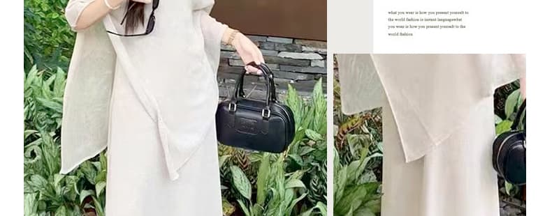 지금 임산부 세트 느긋한 느슨함 품격 캐주얼 불규칙 자외선 차단 블라우스 숄 슬립 드레스 투피스 세트 상세 이미지 14