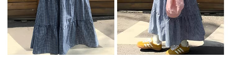지금 임산부 세트 여름 착용 가져 가라. 전체 집합 순면 티셔츠 맨위 체크무늬 양면 펌프 로프 케이크 드레스 투피스 세트 상세 이미지 18
