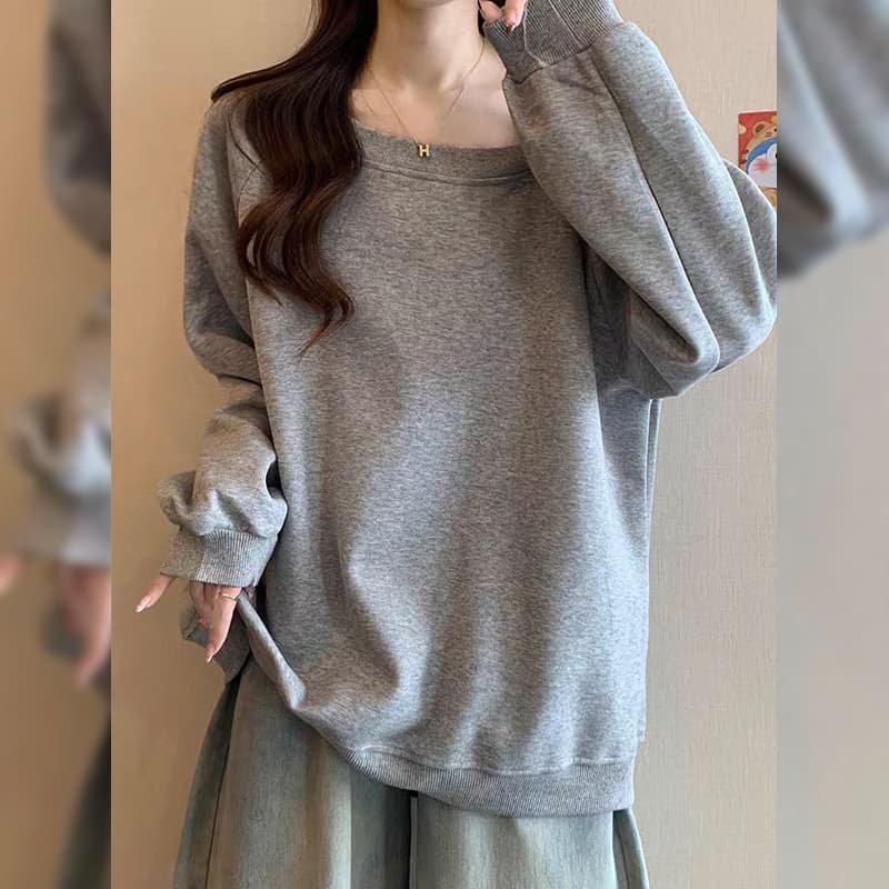 지금 새로운 임산부 패션 디자인 센스 홀로우 아웃 오프숄더 긴팔 슬림해 보이는 Chic 비스듬한 어깨 루즈핏 외국 가스 맨위 이미지 4
