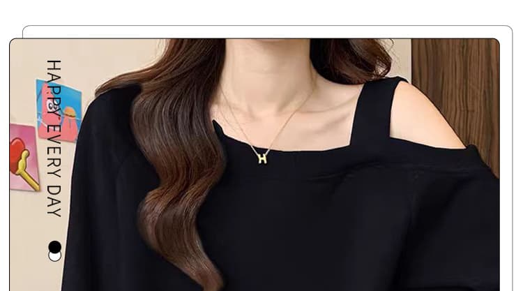 지금 새로운 임산부 패션 디자인 센스 홀로우 아웃 오프숄더 긴팔 슬림해 보이는 Chic 비스듬한 어깨 루즈핏 외국 가스 맨위 상세 이미지 8