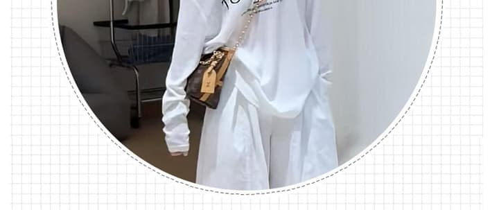 지금 새로운 가을 코디 캐주얼 패션 비스듬한 어깨 의류 화이트 와이드 레그 팬츠 세트 상세 이미지 6