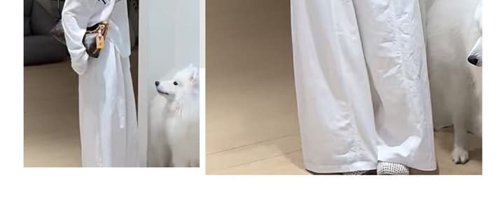 지금 새로운 가을 코디 캐주얼 패션 비스듬한 어깨 의류 화이트 와이드 레그 팬츠 세트 상세 이미지 16