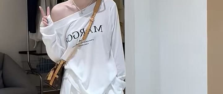 지금 새로운 가을 코디 캐주얼 패션 비스듬한 어깨 의류 화이트 와이드 레그 팬츠 세트 상세 이미지 19