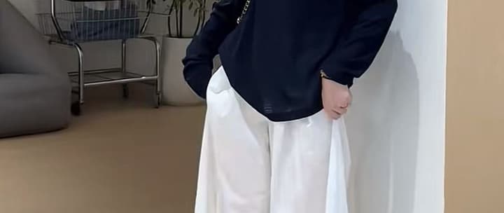 지금 새로운 가을 코디 캐주얼 패션 비스듬한 어깨 의류 화이트 와이드 레그 팬츠 세트 상세 이미지 27