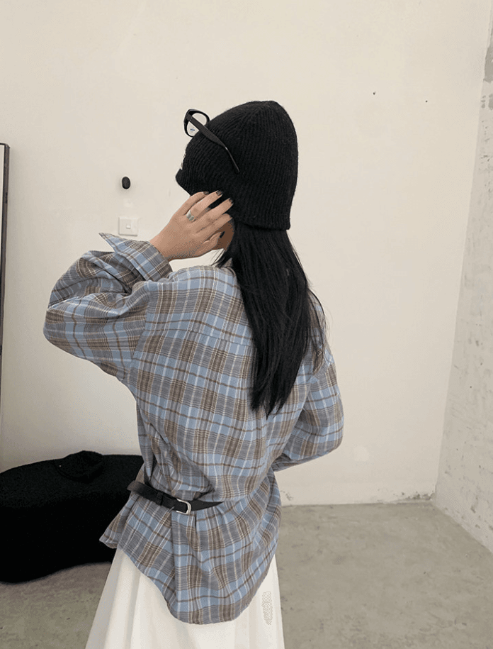 색상 단추 체크무늬 셔츠 여성 코트 2026 봄 디자인 센스 작은 대중 폴로 칼라 긴팔 루즈핏 셔츠 상세 이미지 11