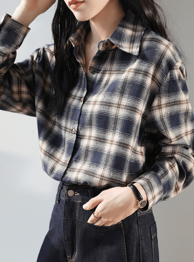 연삭 털 해군 체크무늬 한 부서 재킷 긴팔 셔츠 새로운 레트로 셔츠 느긋한 루즈핏 맨위 캐주얼 상세 이미지 3