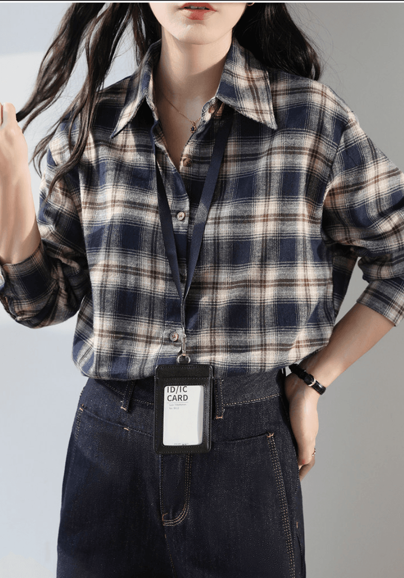 연삭 털 해군 체크무늬 한 부서 재킷 긴팔 셔츠 새로운 레트로 셔츠 느긋한 루즈핏 맨위 캐주얼 상세 이미지 8