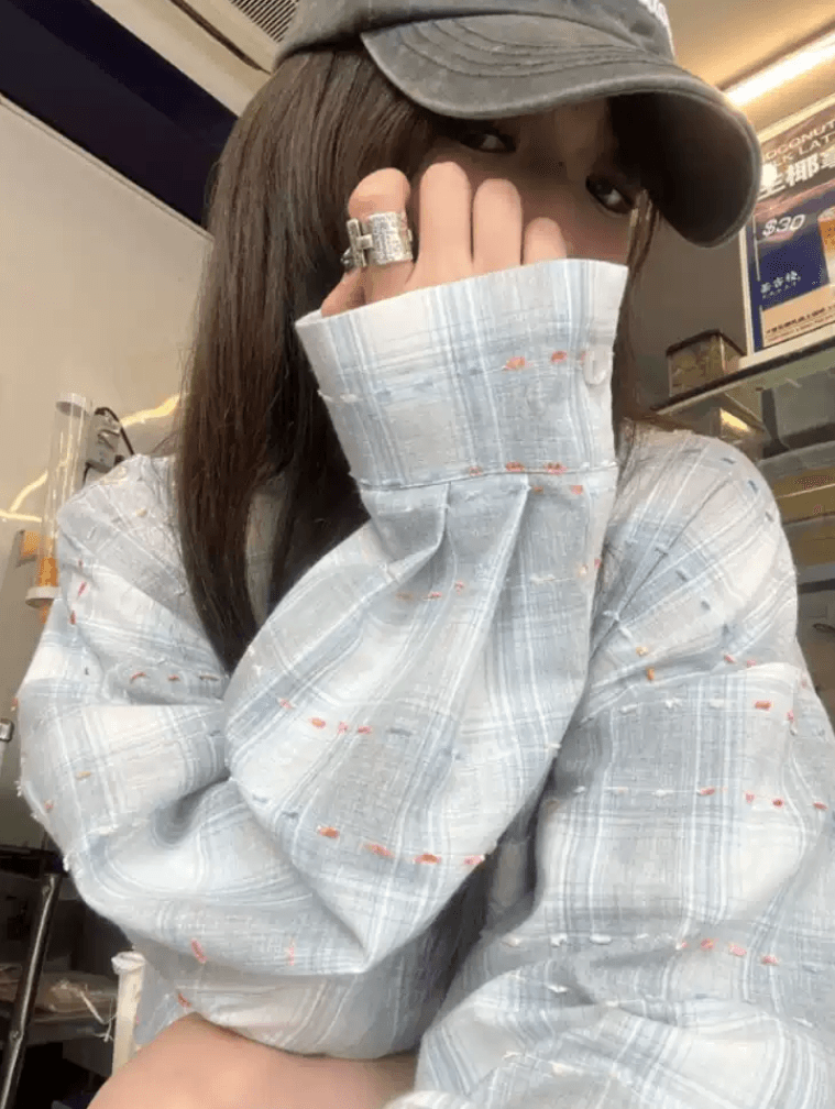 한 부서 chic 순면 체크무늬 여성 셔츠 스택 착용 봄과 가을 표지 고기 슬림해 보이는 긴팔 셔츠 외부 잡아라. 의류 ins 이미지 3
