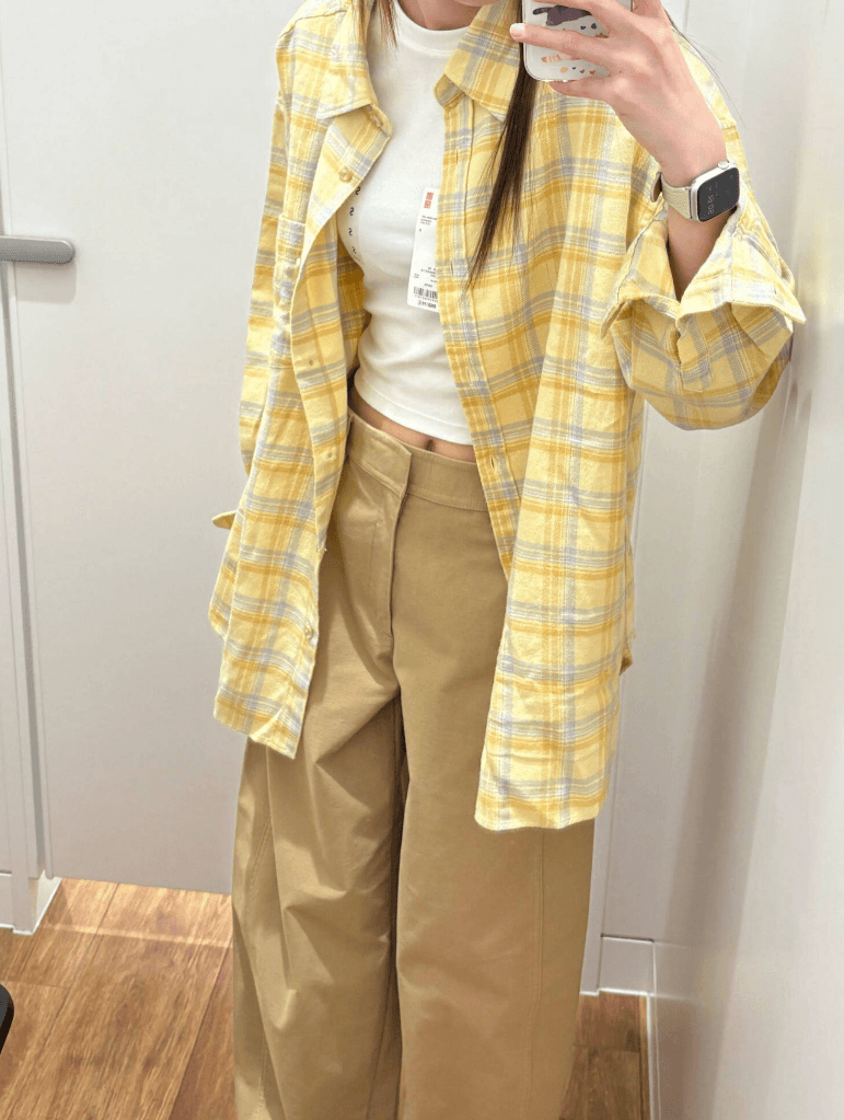 원본 원단 아메리칸 체크무늬 여성 셔츠 재킷 봄 루즈핏 긴팔 폴로 칼라 황색 외부 가져 가라. 셔츠 맨위 상세 이미지 9
