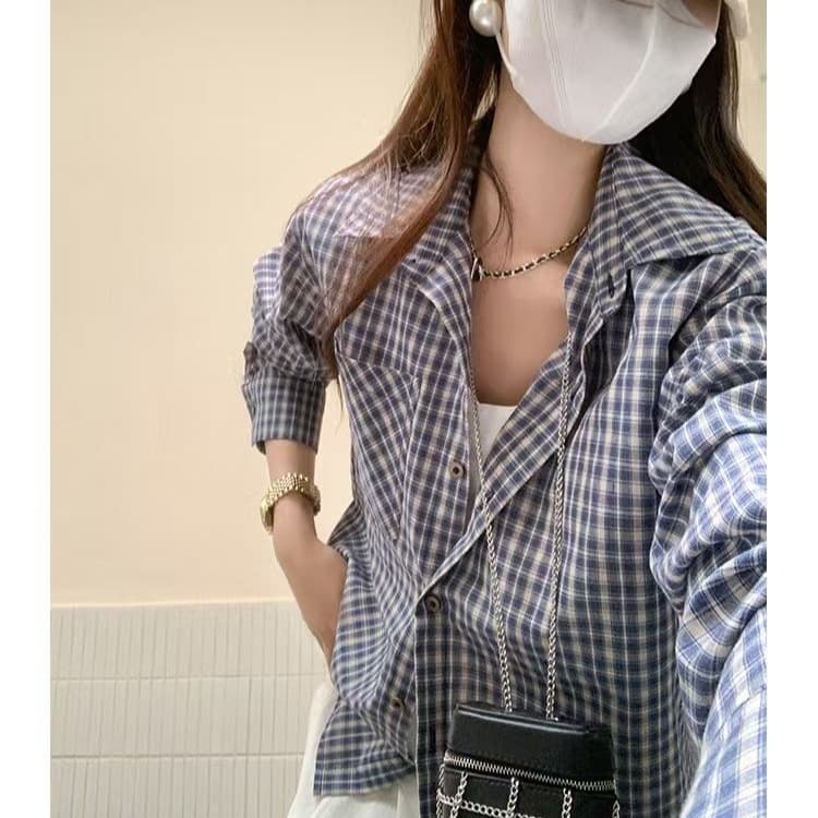 작은 대중 한 부서 체크무늬 여성 셔츠 이른 가을 새로운 다용도 루즈핏 느긋한 바람 맨위 외부 가져 가라. 체크무늬 셔츠 재킷 이미지 2