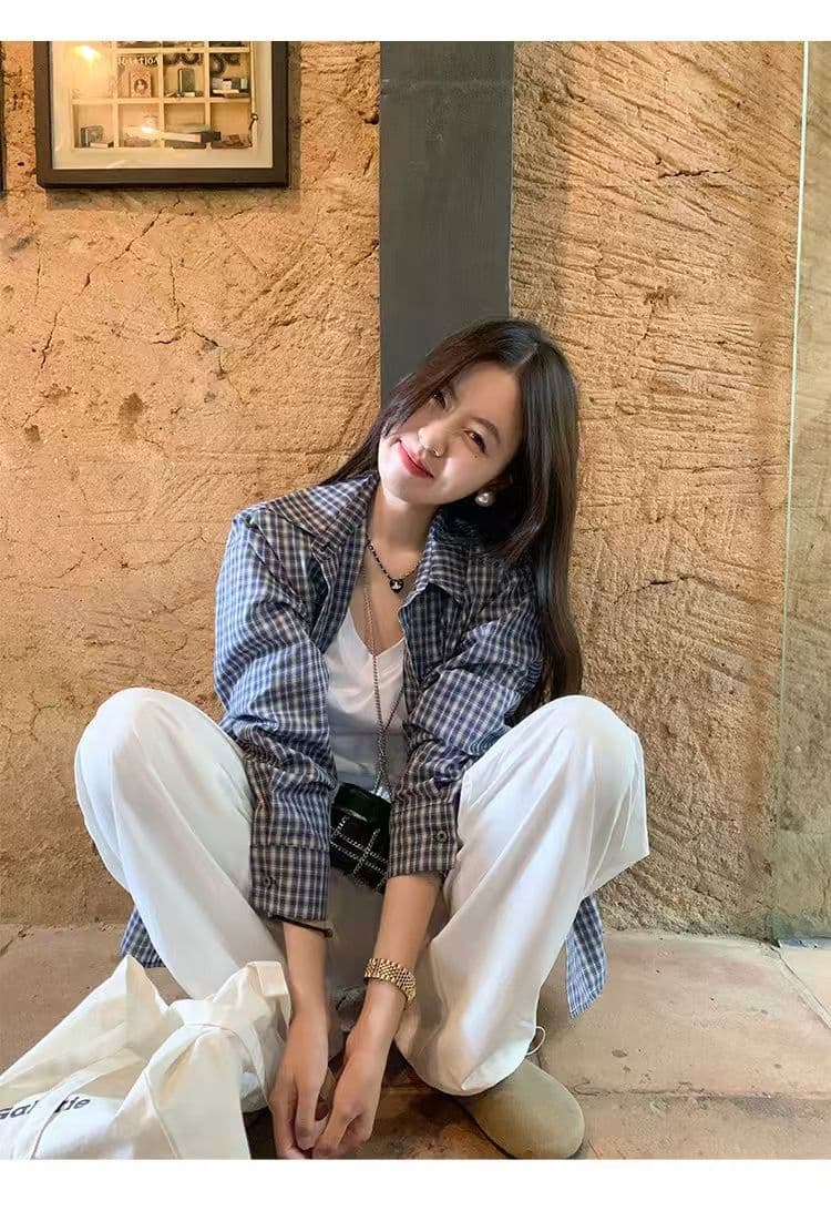 작은 대중 한 부서 체크무늬 여성 셔츠 이른 가을 새로운 다용도 루즈핏 느긋한 바람 맨위 외부 가져 가라. 체크무늬 셔츠 재킷 상세 이미지 7